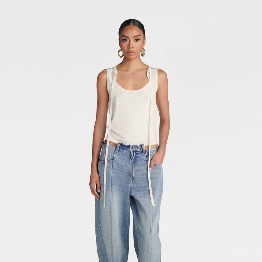 KBB by KAHLANA Women's 'The Tie-Front Tank Top' - Cream S